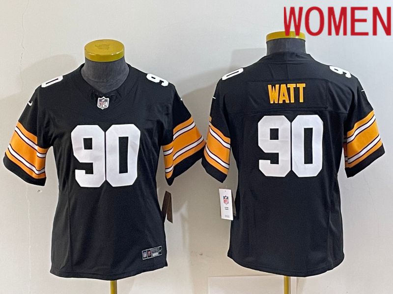 Women Pittsburgh Steelers #90 Watt Black 2023 Nike Vapor F.U.S.E. Limited NFL Jersey style 1